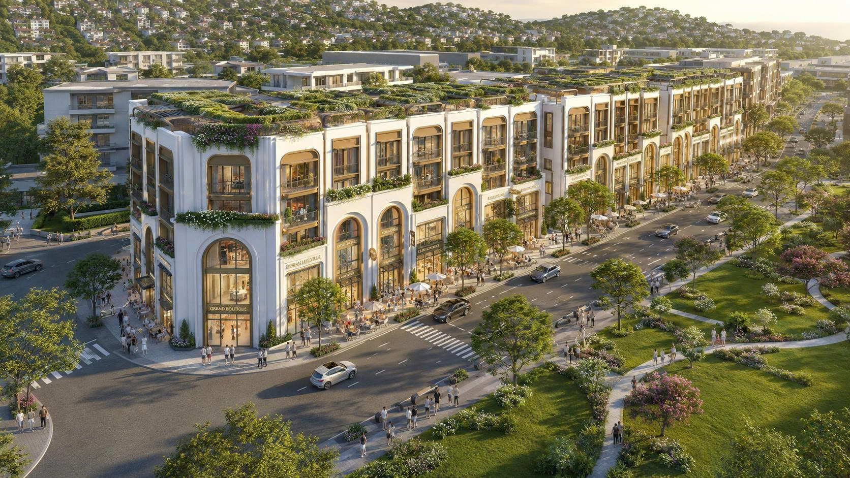 Phối cảnh tuyến shophouse ven công viên The Heritage Tây Ninh